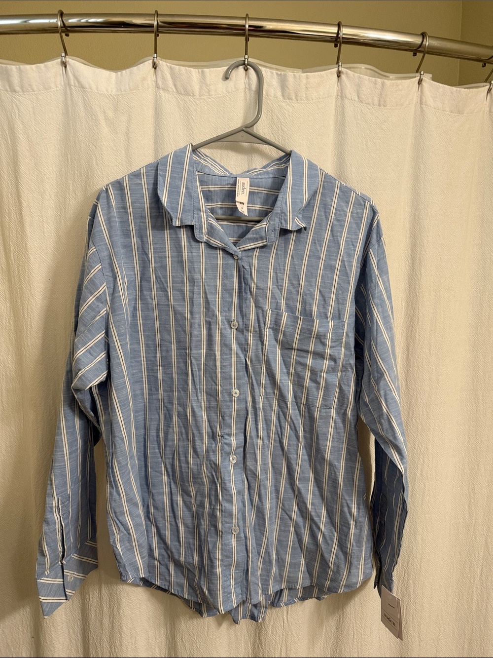 Auden Blue and White Vertical Stripe Button-Down Shirt
